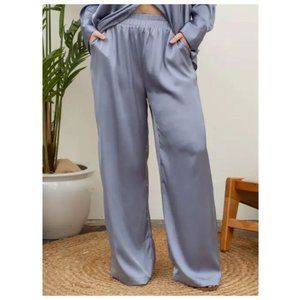 Wide Leg Satin Pants in Light Gray